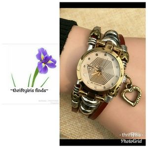 NEW- Faux Leather Gold/Silver Beaded Watch